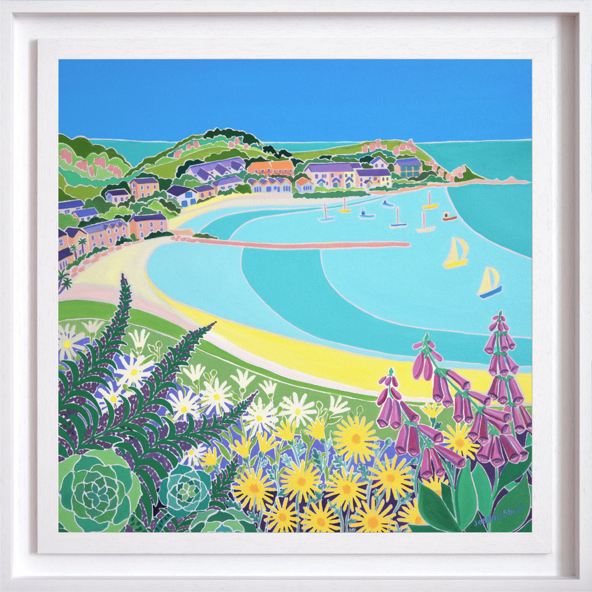 'Turquoise Tides and Island Skies, Tresco’. 24x24 inches oil on canvas. Painting of Cornwall by Cornish Artist Joanne Short