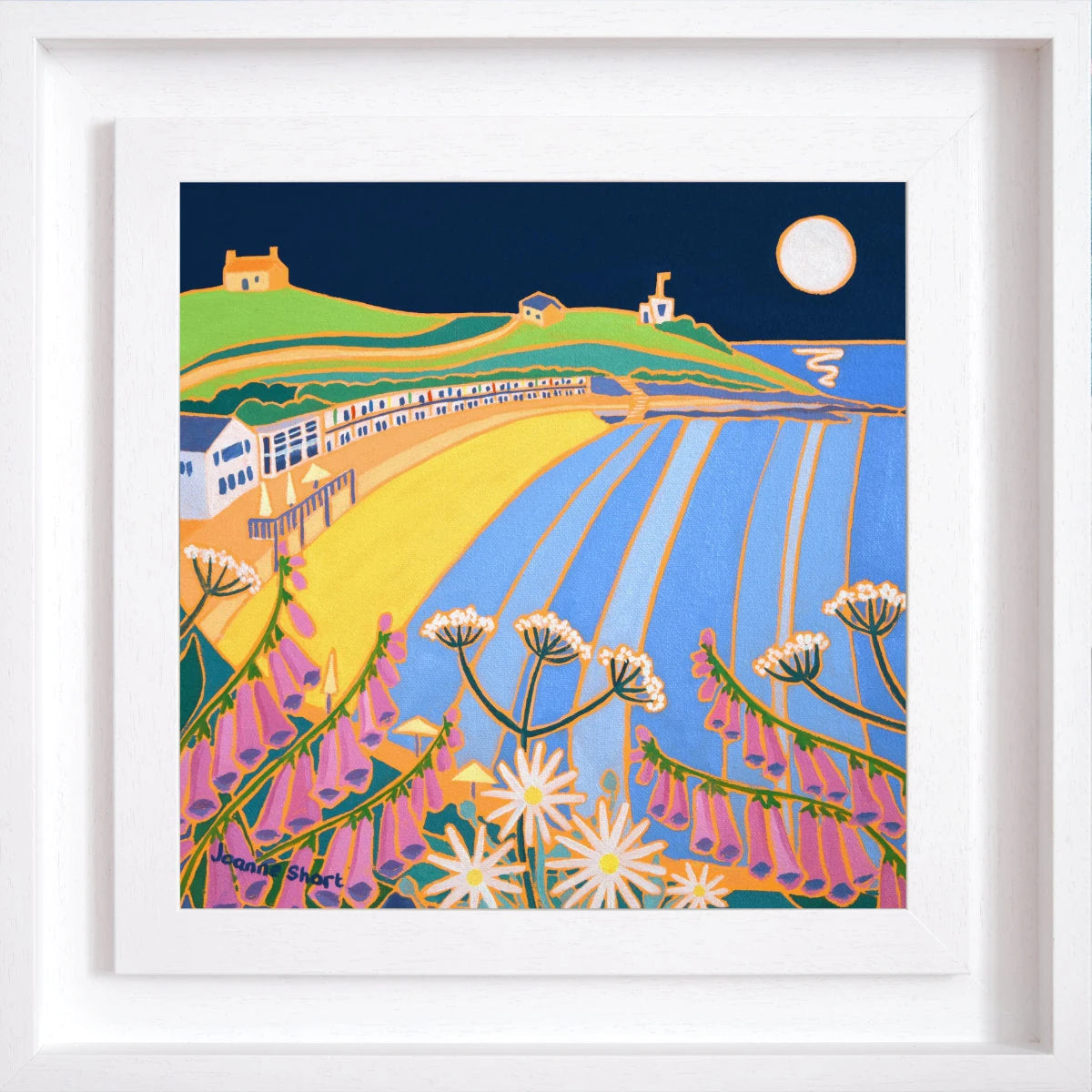 'Under the Light of the Moon Porthgwidden, St Ives', 12x12 inches oil on canvas. Painting by Cornish Artist Joanne Short. Cornish Art from our Cornwall Art Gallery Joanne Short