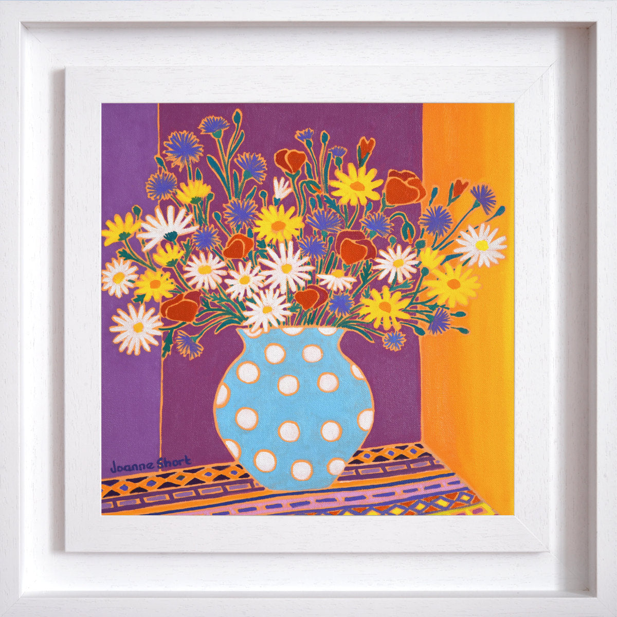 'Wild Flowers in a Spotty Vase'. 12x12 inches Original Oil Painting on Canvas by Cornish Artist Joanne Short
