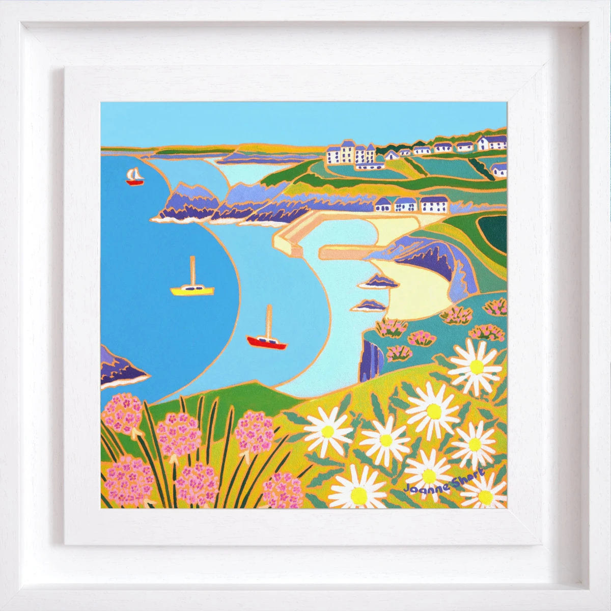 'Wildflowers on the Cliffs, Mullion', 12x12 inches oil on canvas. Painting by Cornish Artist Joanne Short. Cornish Art from our Cornwall Art Gallery Joanne Short