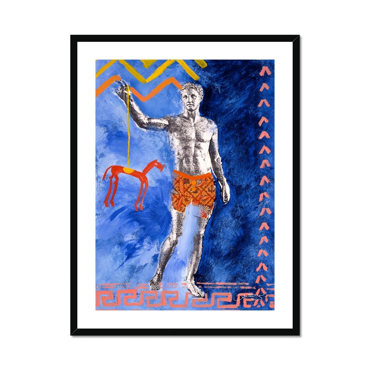 John Dyer Greece Artwork. Framed Open Edition Art Print. 'Hector and his Amazing Trojan Horse without Wheels'. Greek Art Gallery John Dyer