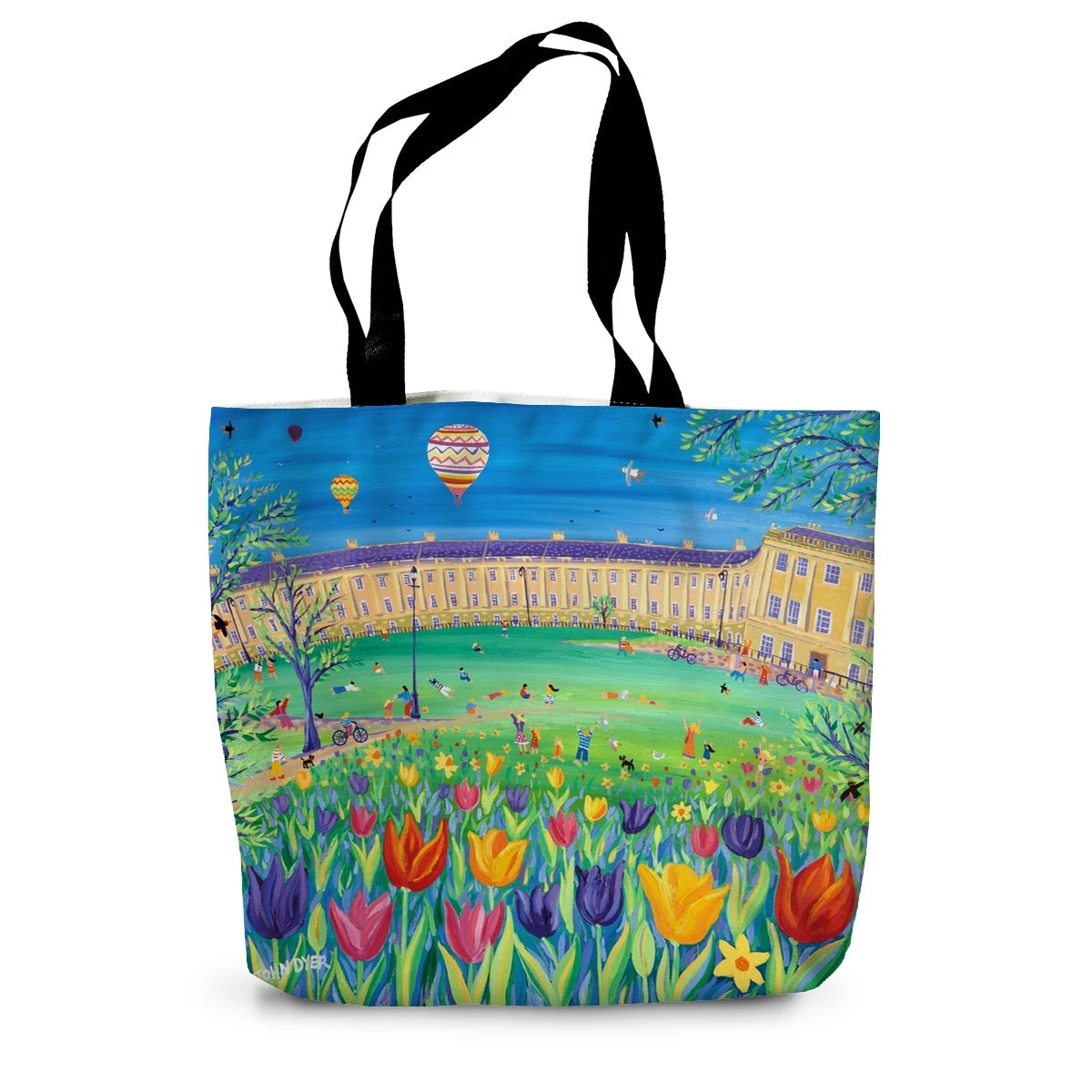 Balloons over the Royal Crescent, Bath by John Dyer Canvas Tote Bag John Dyer