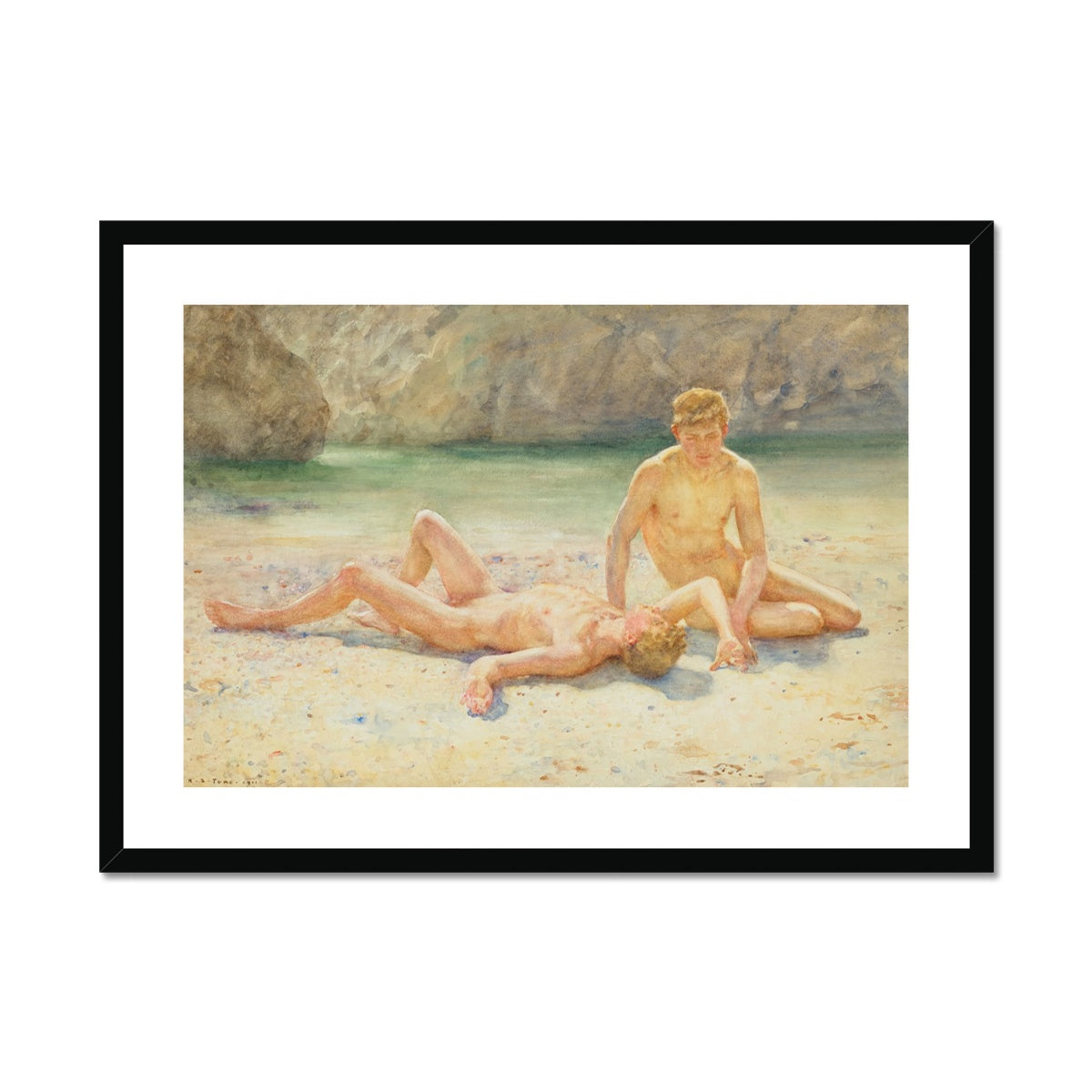 Bathing Group, Noonday Heat by Henry Scott Tuke. Framed Open Edition Fine Art Print. Historic Art