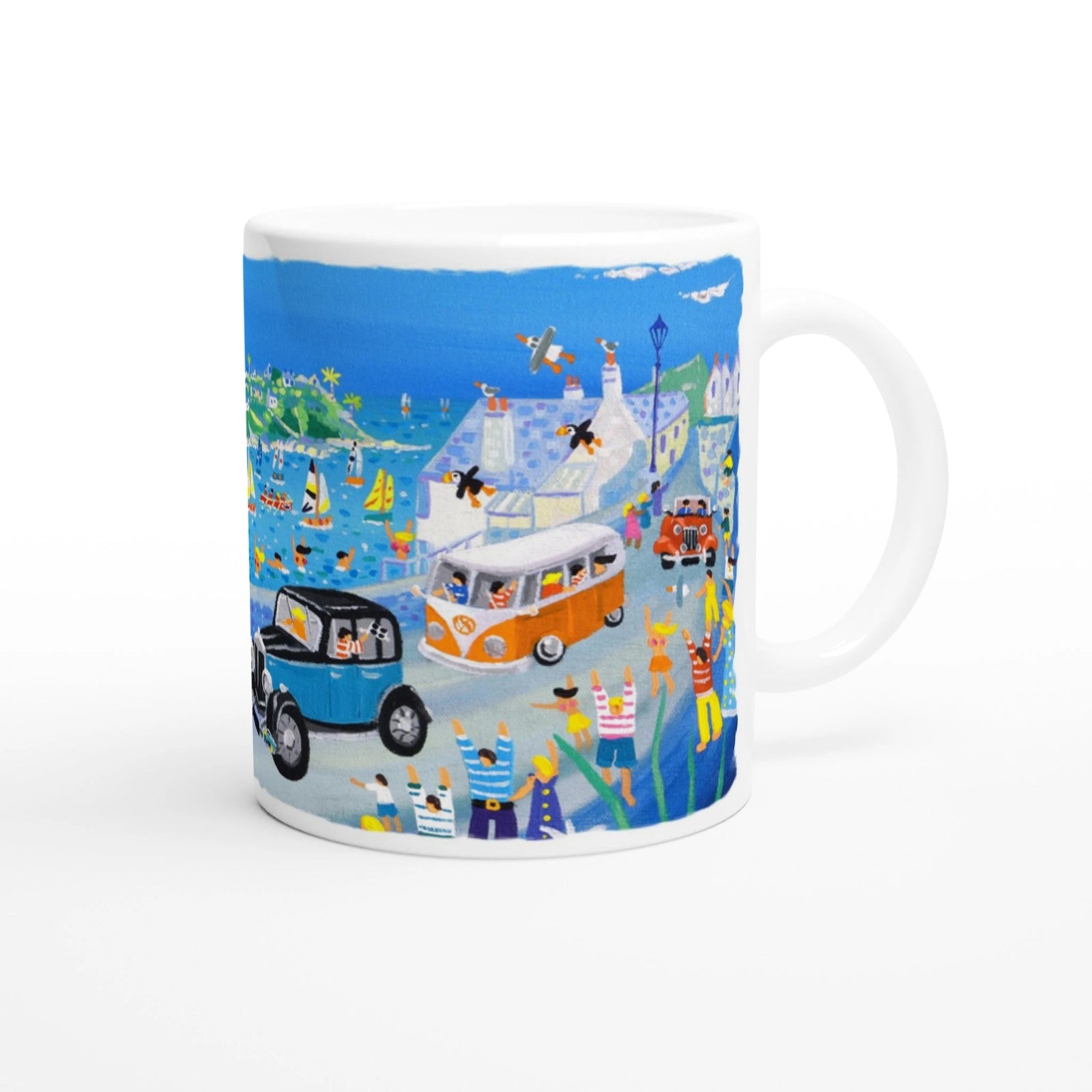 John Dyer Ceramic Cornish Art Mug. Fowey Classic Car Parade John Dyer