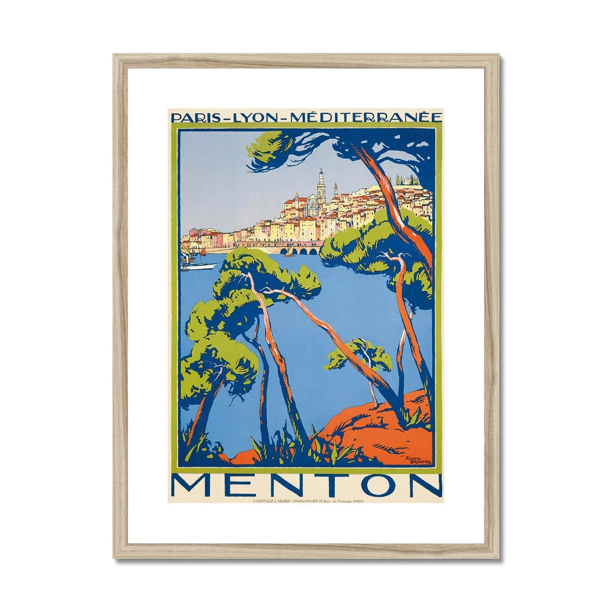 Vintage Travel Poster Print of Menton, France by Roger Broders. Open Edition Fine Art Print. Historic Art Framed and Mounted Print Roger Broders