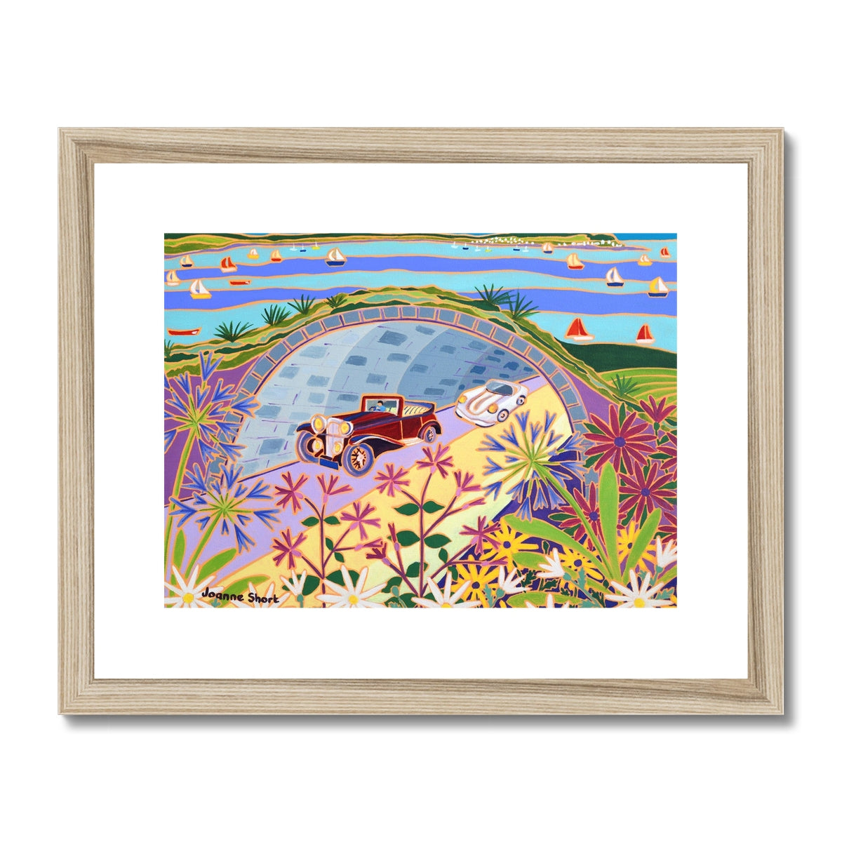 Joanne Short Framed Open Edition Cornish Art Print. 'Parading through the Pinnock Tunnel, Fowey Classic Car Parade'