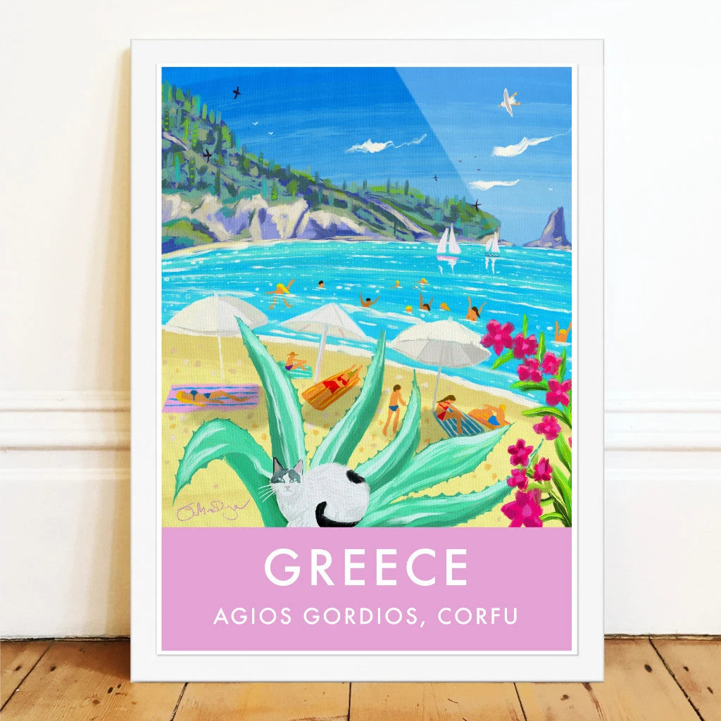 Greece Artwork Wall Art Poster Print by John Dyer. Beachside Bliss in Corfu, Greece John Dyer