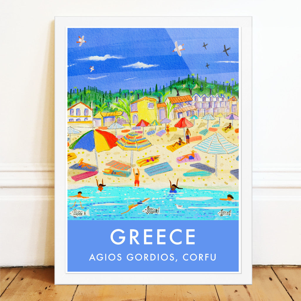 Greece Artwork Wall Art Poster Print by John Dyer. Sun-Kissed Shores of Agios Gordios Beach, Corfu