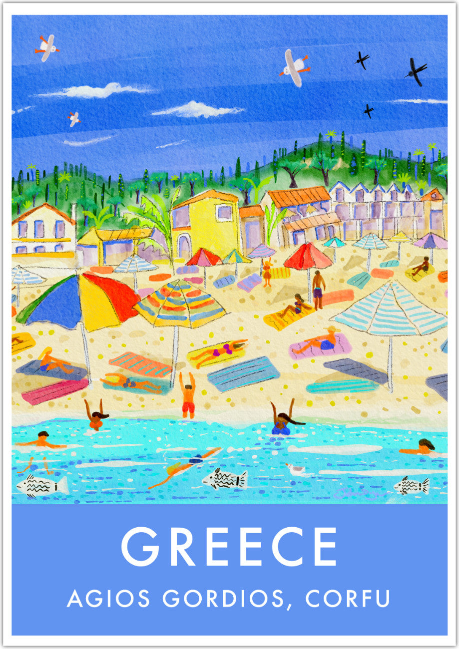 Greece Artwork Wall Art Poster Print by John Dyer. Sun-Kissed Shores of Agios Gordios Beach, Corfu