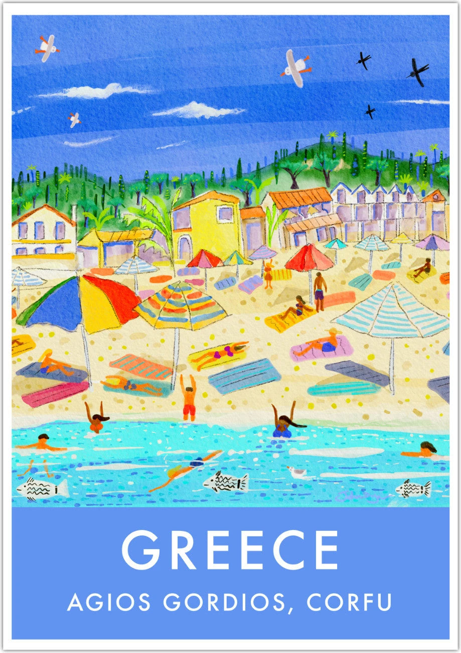 Greece Artwork Wall Art Poster Print by John Dyer. Sun-Kissed Shores of Agios Gordios Beach, Corfu John Dyer