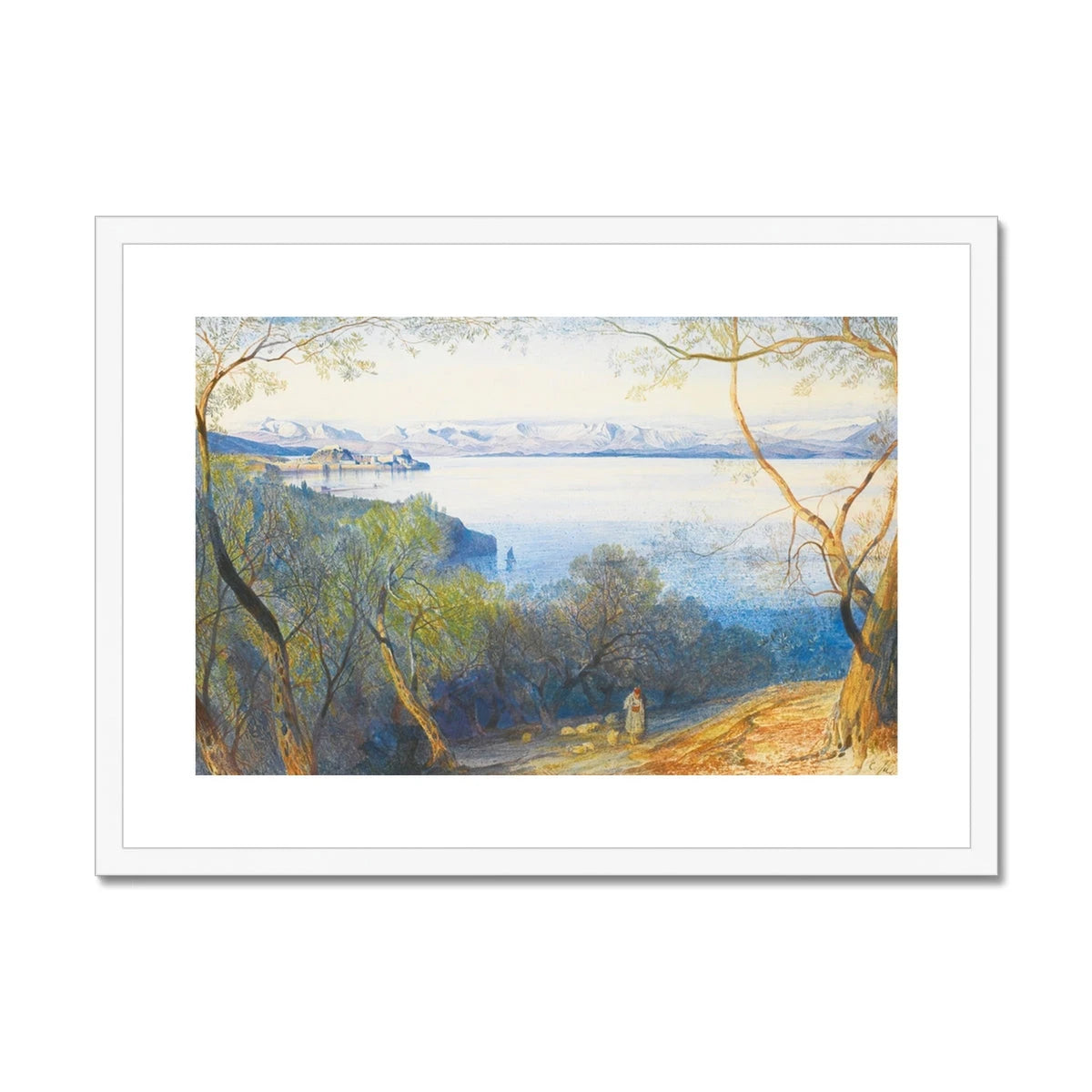 A Distant View of the Citadel, Corfu, by Edward Lear. Greece Artwork Framed Open Edition Art Print. Greek Art Gallery Historic Art Print Edward Lear