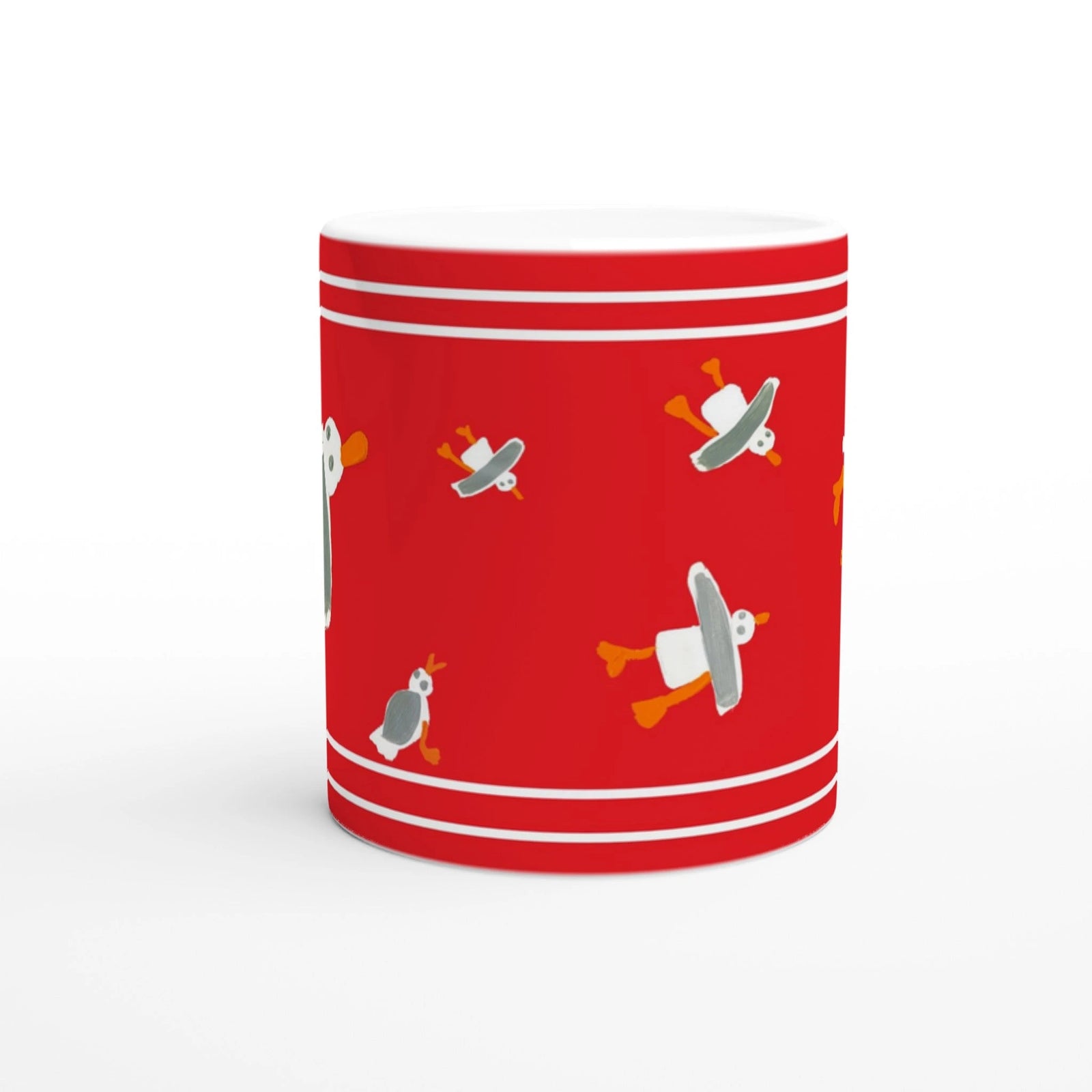 John Dyer Cornish Art Mug with Cornish Seagulls. Red John Dyer