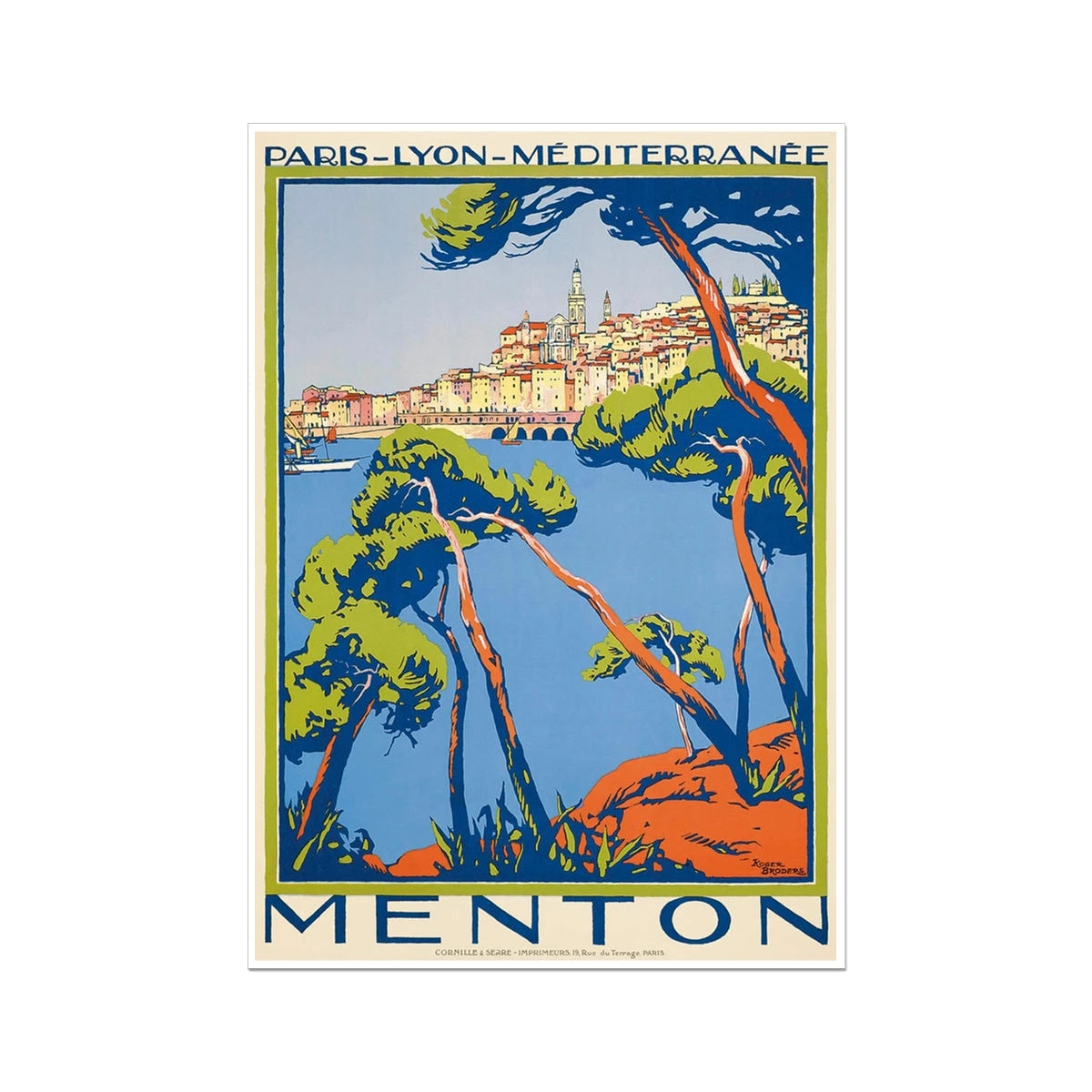 Vintage Travel Poster Print of Menton, France by Roger Broders. Open Edition Fine Art Print. Historic Art Roger Broders