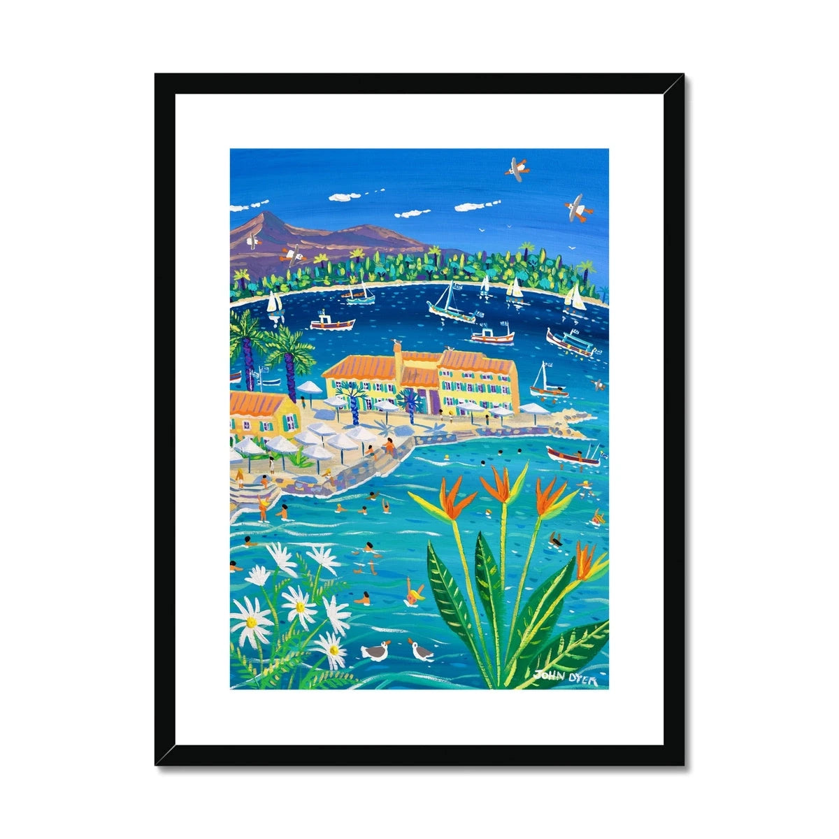 John Dyer Greece Artwork. Framed Open Edition Art Print. 'Sun-Drenched Days, Faliraki, Corfu Town, Greece' Greek Art Gallery John Dyer