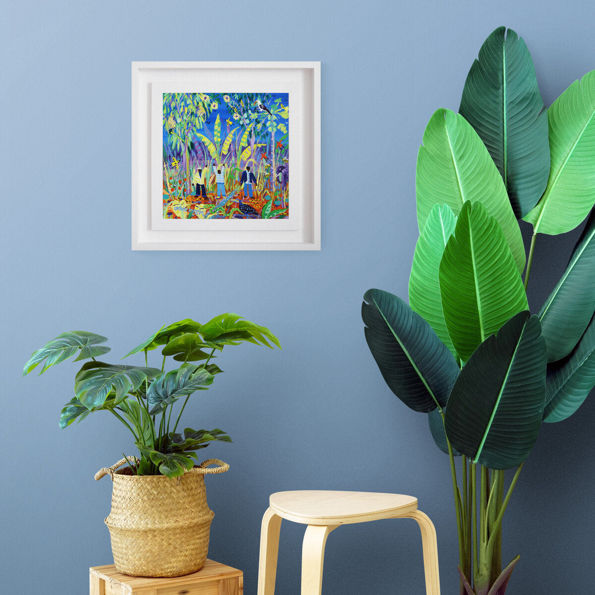 African Painting, 'Harvesting in Harmony with Wildlife, Meru, Kenya', 12x12 inches acrylic on canvas. Paintings of Africa by British Artist John Dyer.