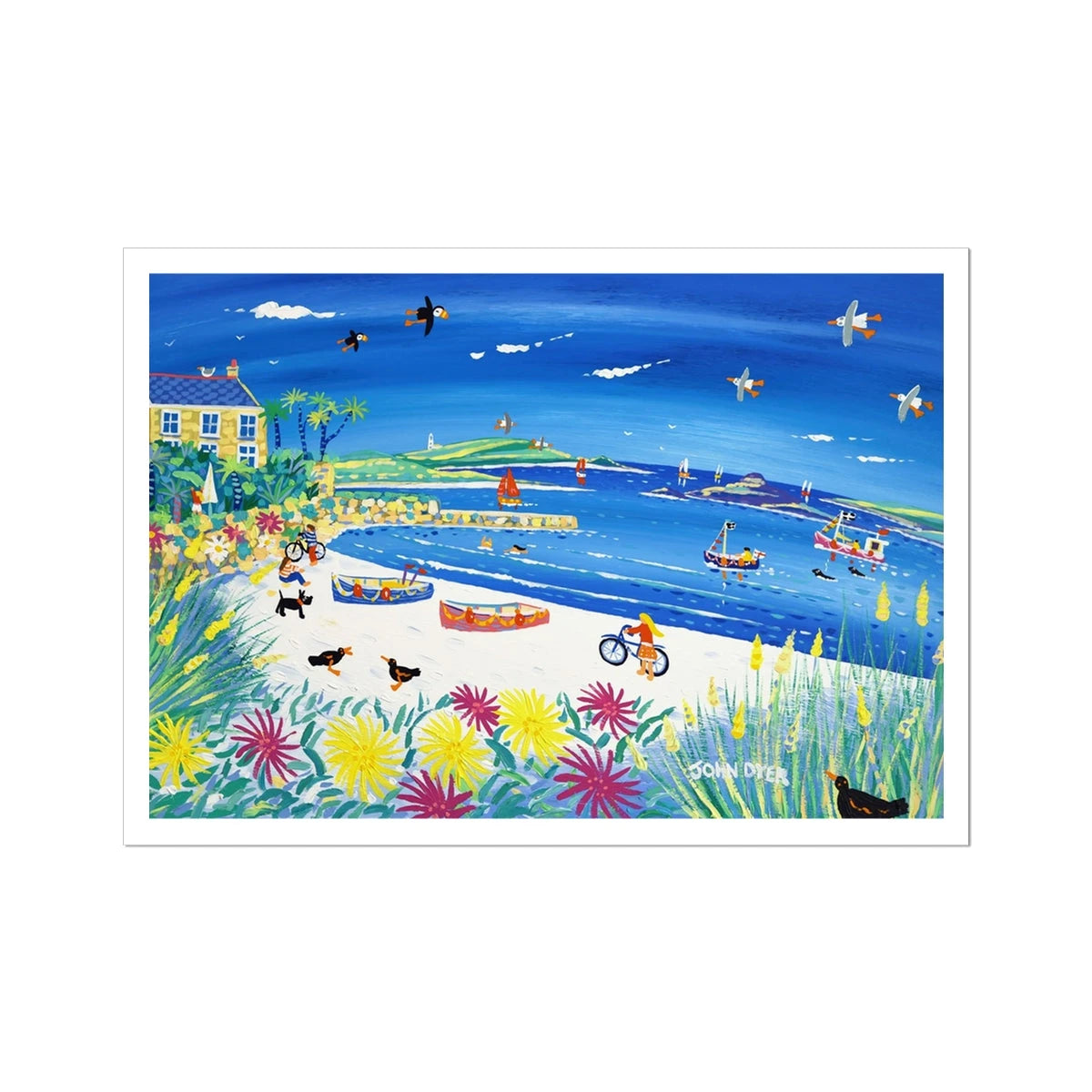 John Dyer Fine Art Beach Print. Open Edition Cornish Art Print. 'Bikes on the Beach, Old Grimsby, Tresco'. Cornwall Art Gallery John Dyer