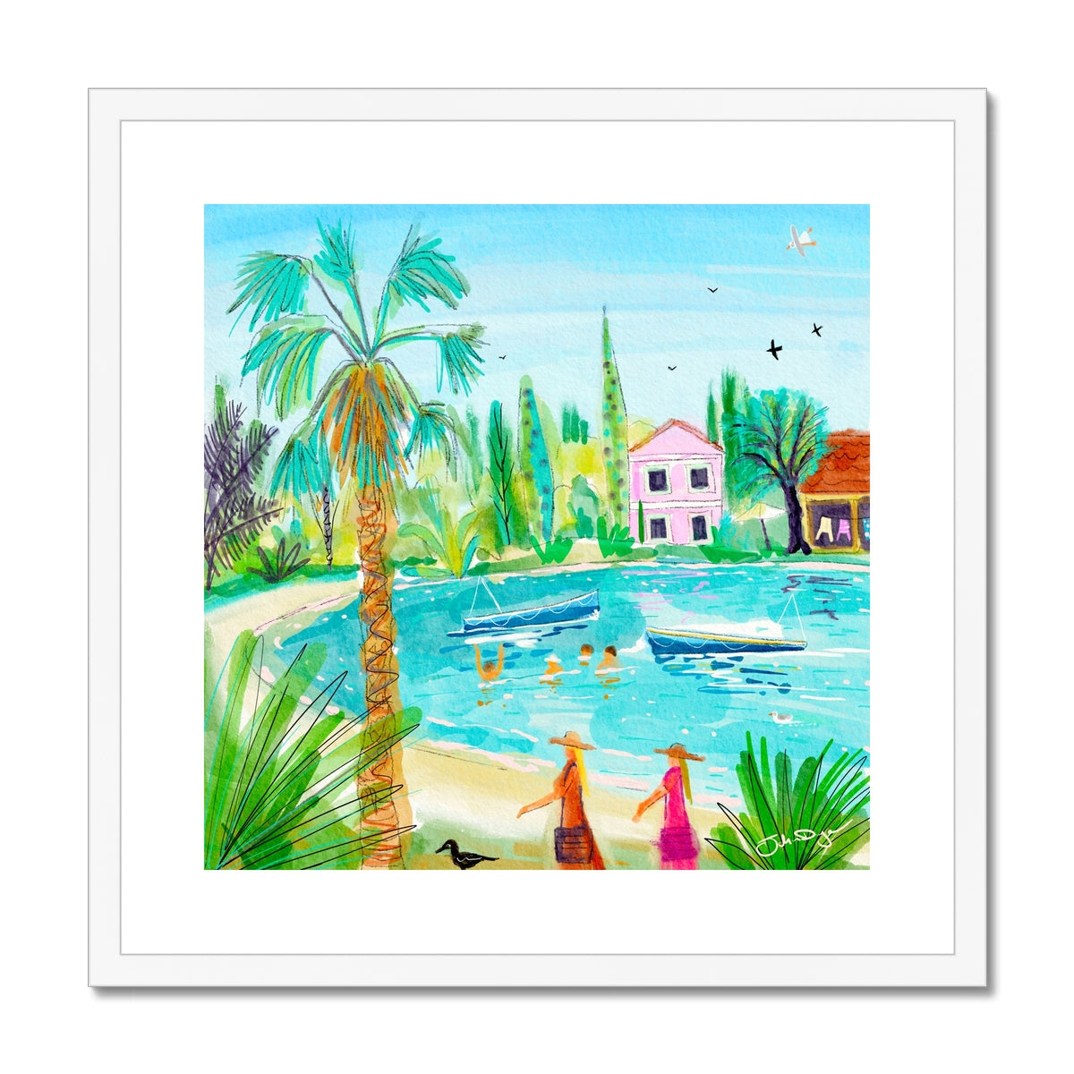 John Dyer Greece Artwork. Framed Open Edition Art Print. 'Tranquil Waters of Govino Bay, Corfu, Greece'. Greek Art Gallery