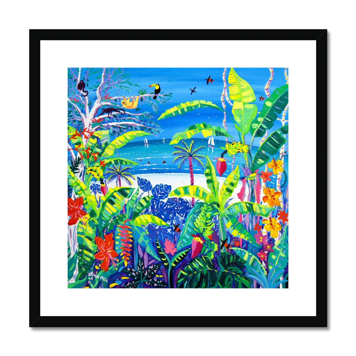 John Dyer Framed Open Edition Caribbean Rainforest Art Print. 'Tropical Banana Wildlife Beach, Costa Rica'.