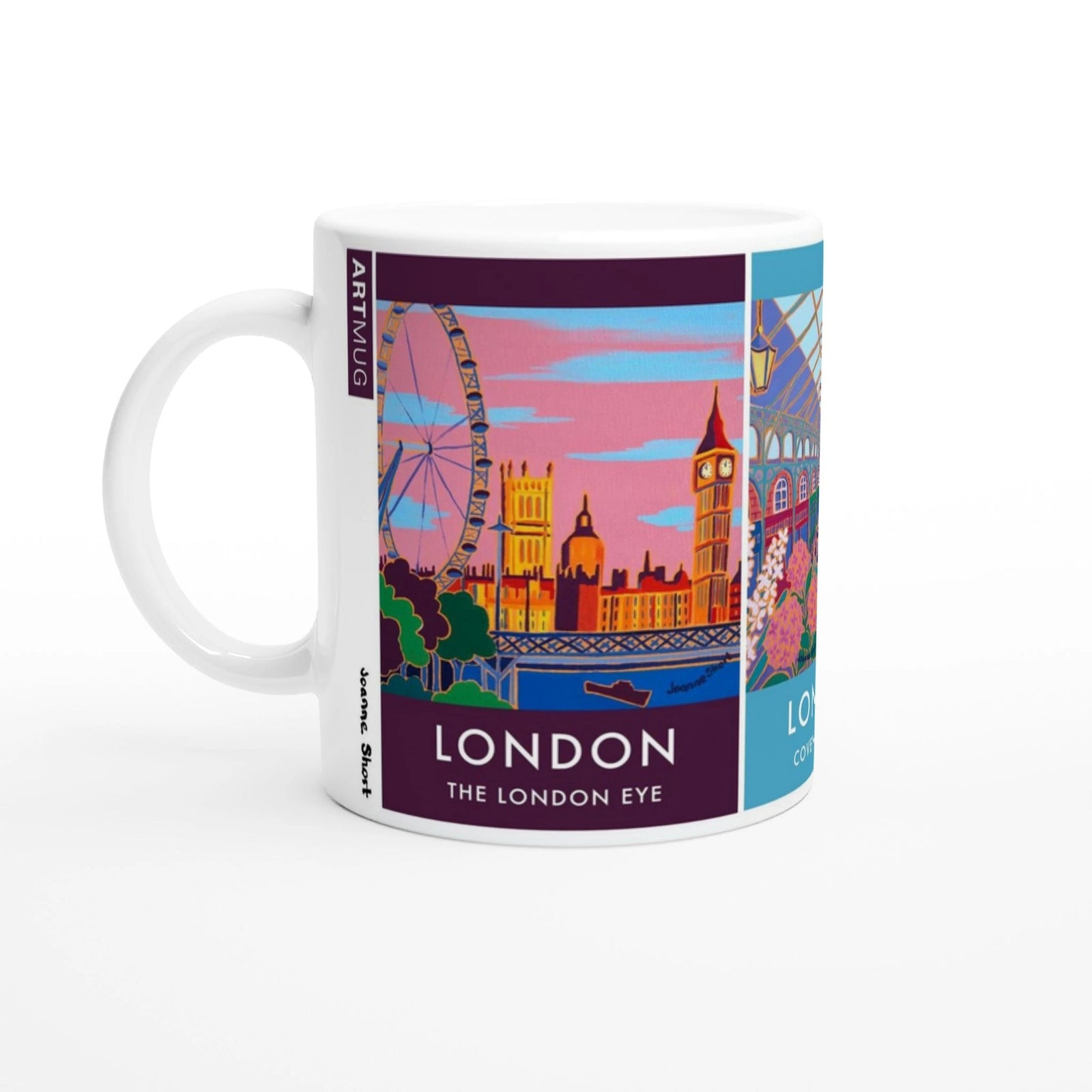 Joanne Short Ceramic Art Mug featuring London. The London Eye, Covent Garden and Kew Gardens Joanne Short