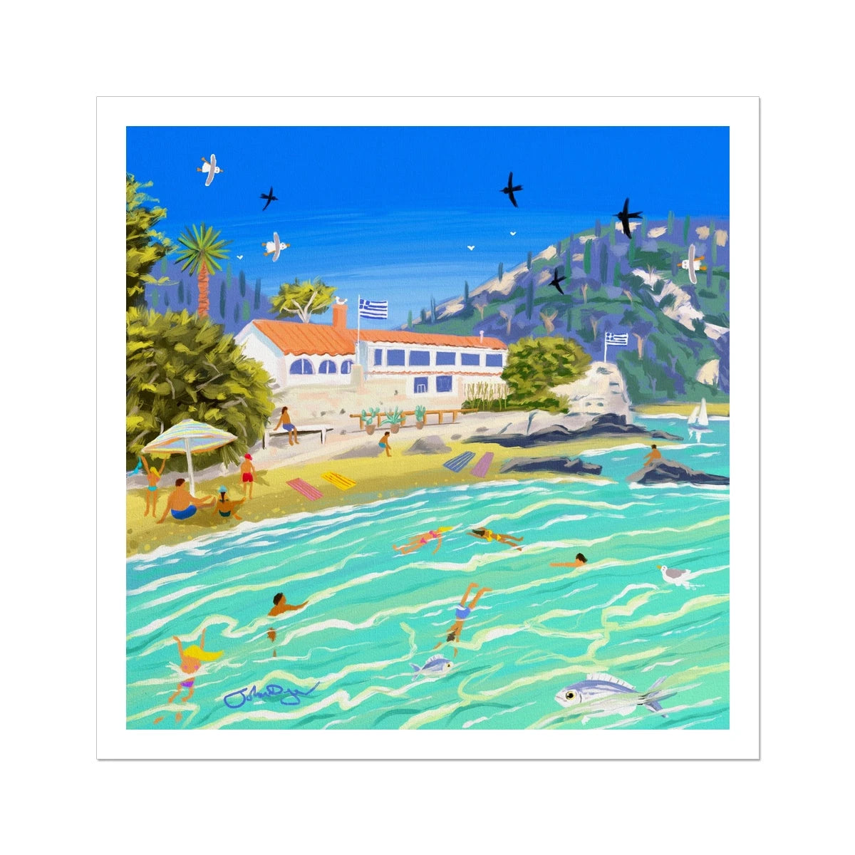 John Dyer Greece Artwork. Open Edition Greek Art Print of Corfu. 'Sunlit Waters at Black Rocks Beach Corfu, Greece'. Greek Art Gallery John Dyer