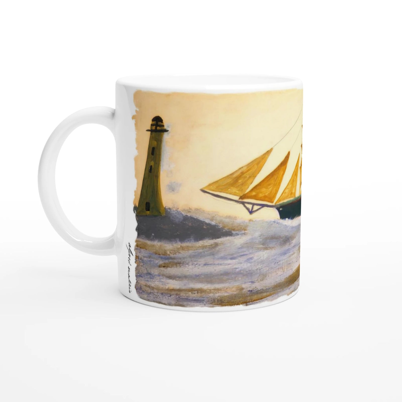 Alfred Wallis Ceramic Cornish Historical Art Masterpiece Art Mug. Paintings on Mugs Range. 'Two Masted Ship'