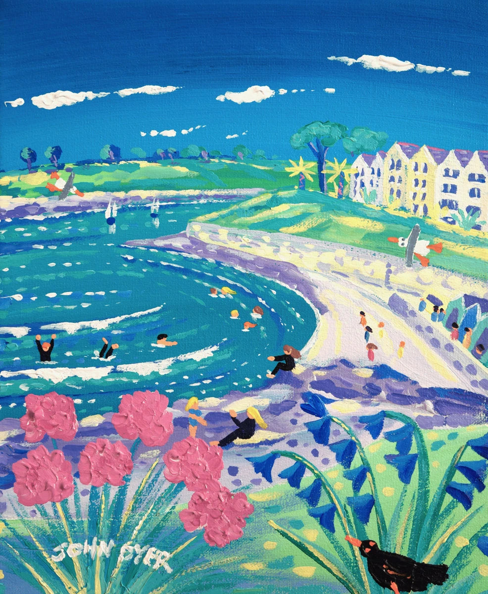 'Spring Colours Castle Beach, Falmouth', 12x10 inches acrylic on canvas. Coastal Painting of Cornwall. Cornish Artist John Dyer. Cornwall Art Gallery John Dyer