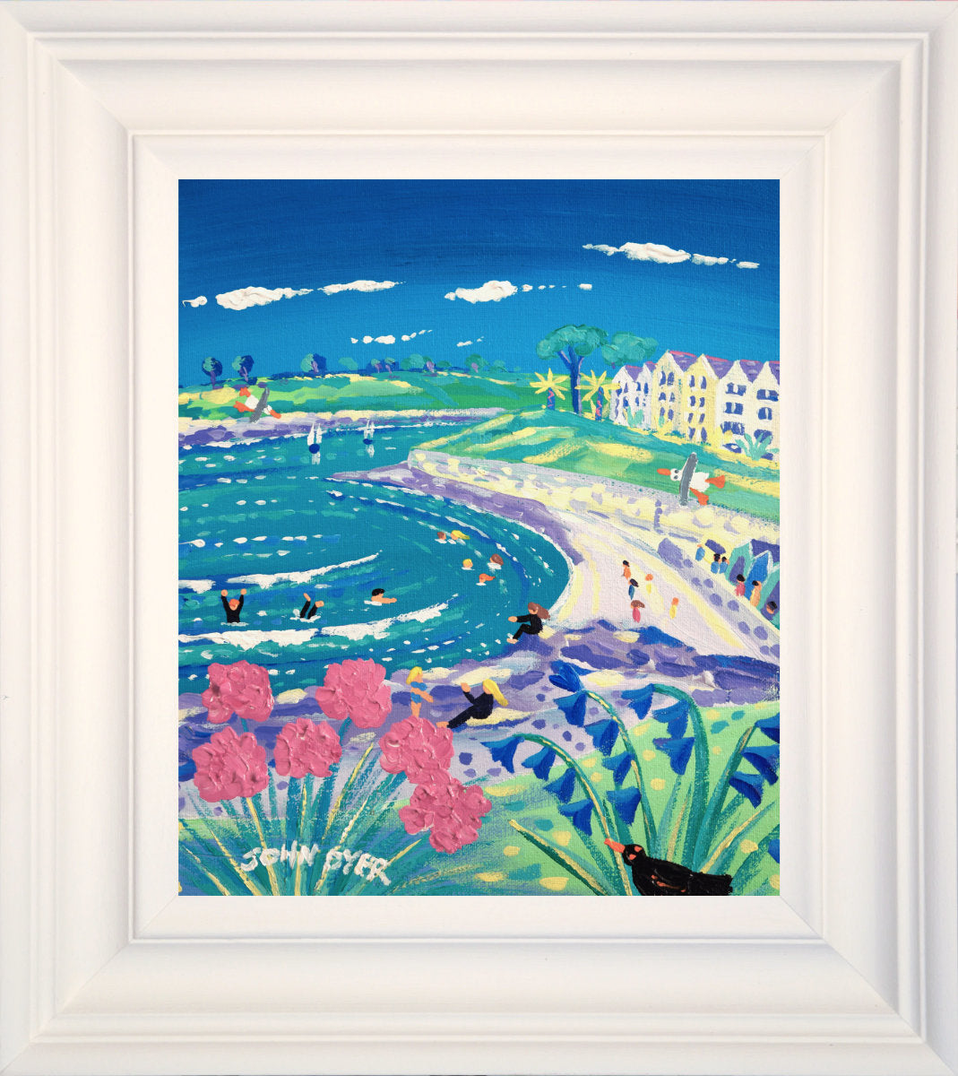 'Spring Colours Castle Beach, Falmouth', 12x10 inches acrylic on canvas. Coastal Painting of Cornwall. Cornish Artist John Dyer. Cornwall Art Gallery