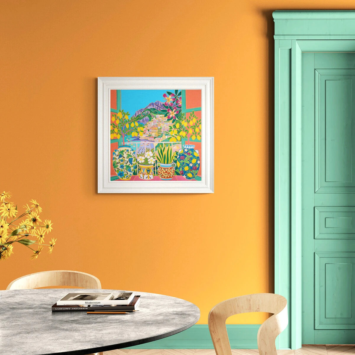 'Lemons by the Sea, Positano, Italy', 30x30 inches oil on canvas. Amalfi Coast Painting with Lemons by British Artist Joanne Short Joanne Short