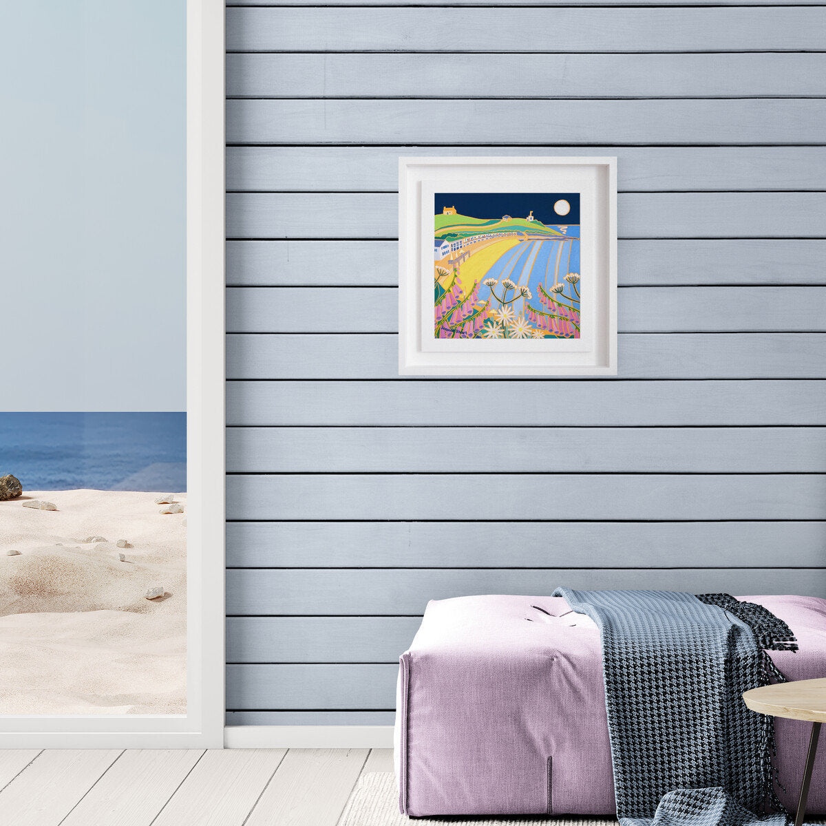 'Under the Light of the Moon Porthgwidden, St Ives', 12x12 inches oil on canvas. Painting by Cornish Artist Joanne Short. Cornish Art from our Cornwall Art Gallery