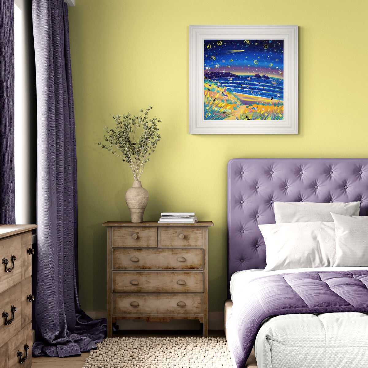 'Celestial Night, Holywell Bay', 24x24 inches acrylic on canvas. Cornwall Painting by Cornish Artist John Dyer