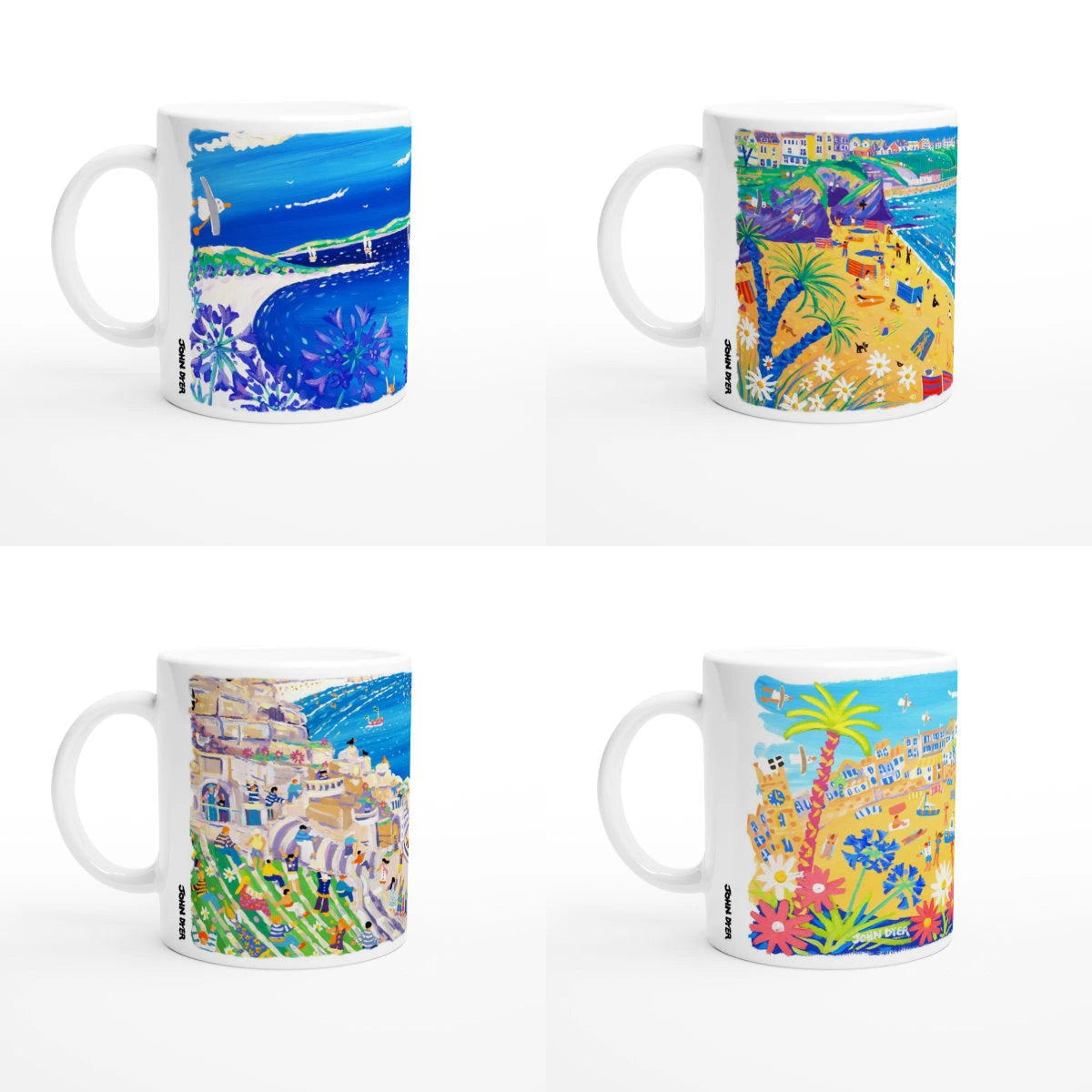 Cornish Destinations Ceramic Art Mug Bundle Set by John Dyer - Tresco | Newquay | Minack | St Ives John Dyer