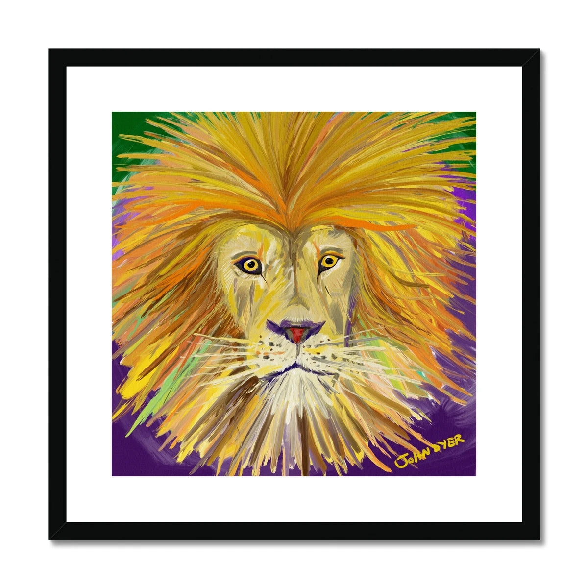 John Dyer African Lion Face Framed Open Edition Jungle Fine Art Print. Animal Art Prints John Dyer