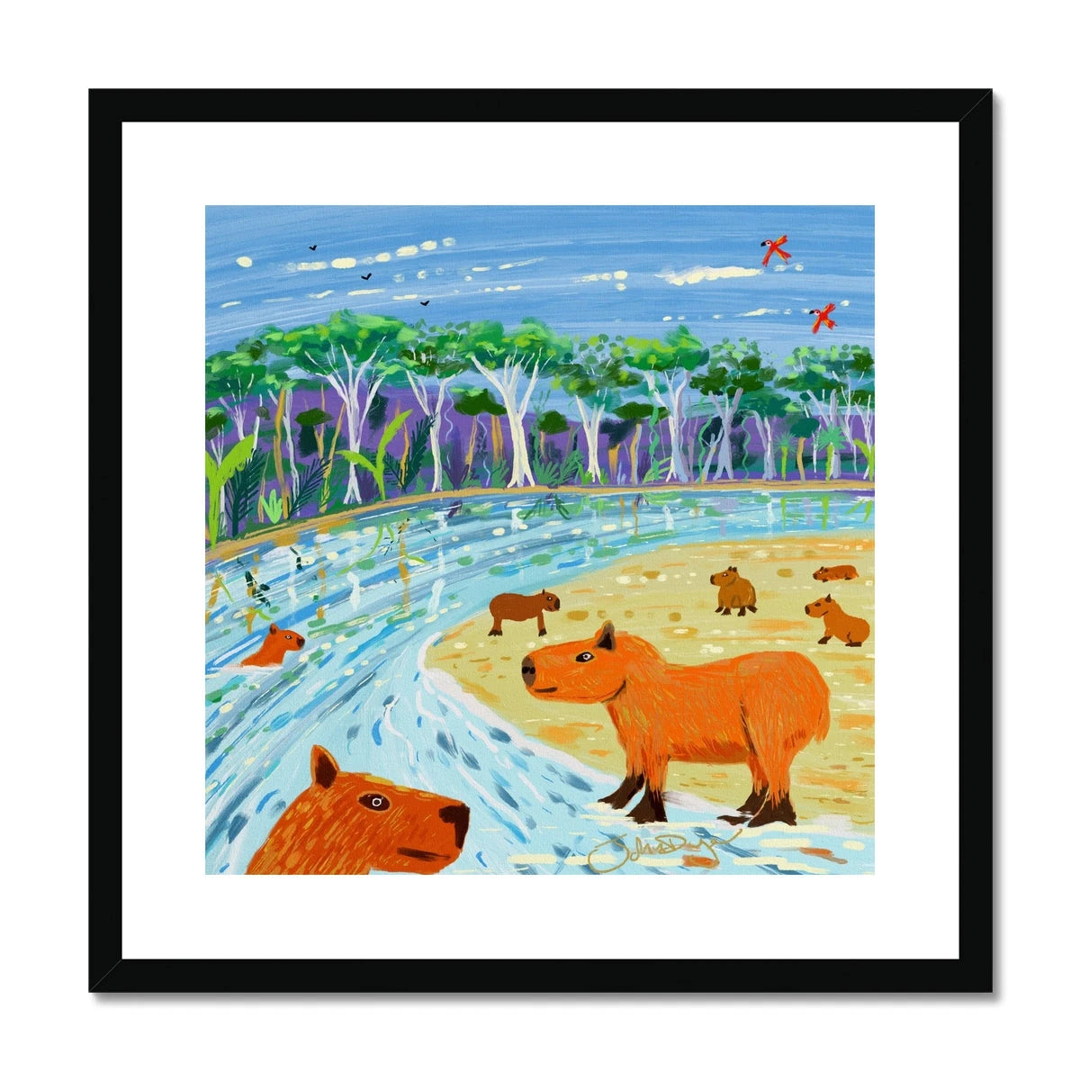 John Dyer Amazon Rainforest Capybara Framed Open Edition Jungle Fine Art Print. Animal Art Prints John Dyer