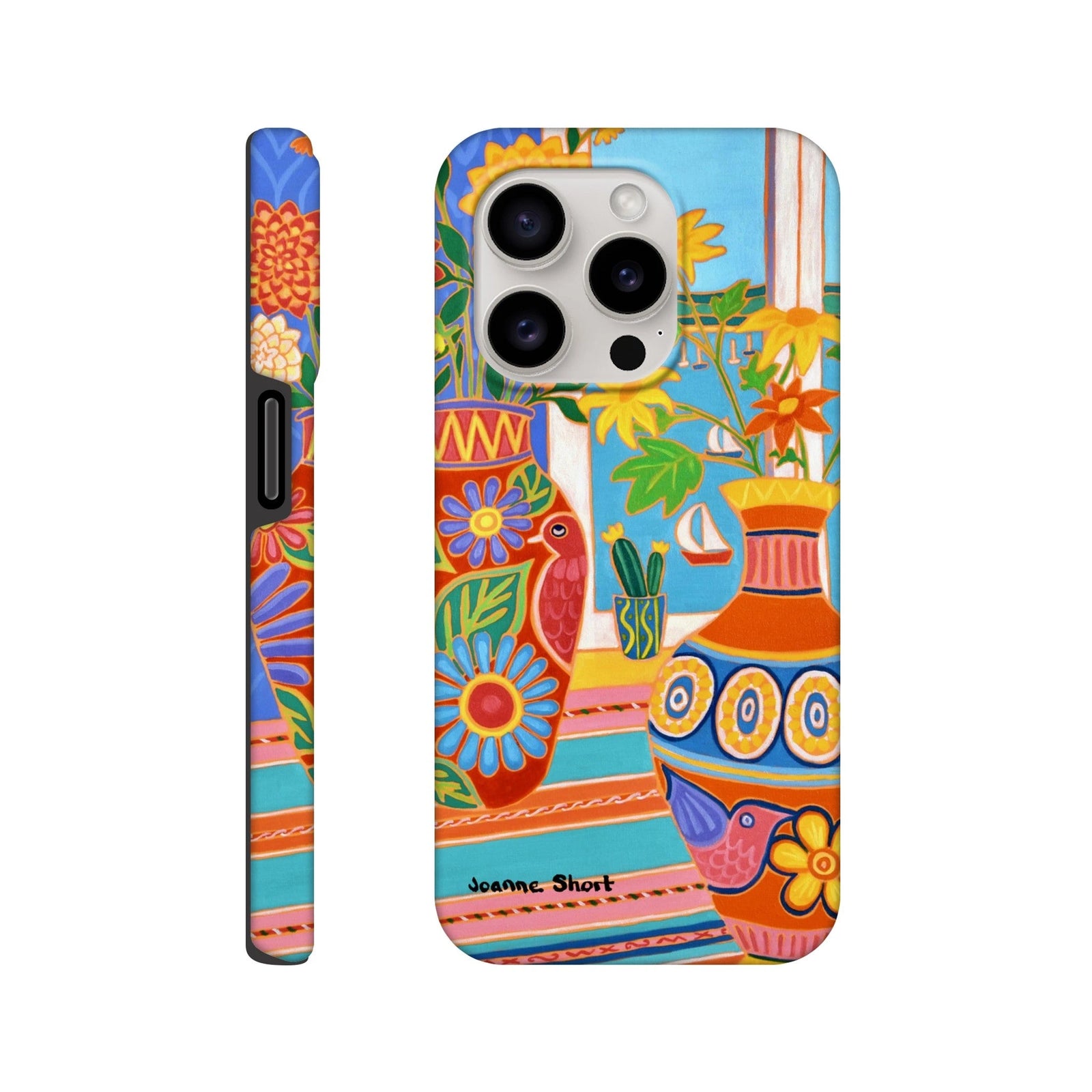 Tough Art Phone Case. Mexican Fiesta Vases and Flowers. Artist Joanne Short. Cornwall Art Gallery Joanne Short
