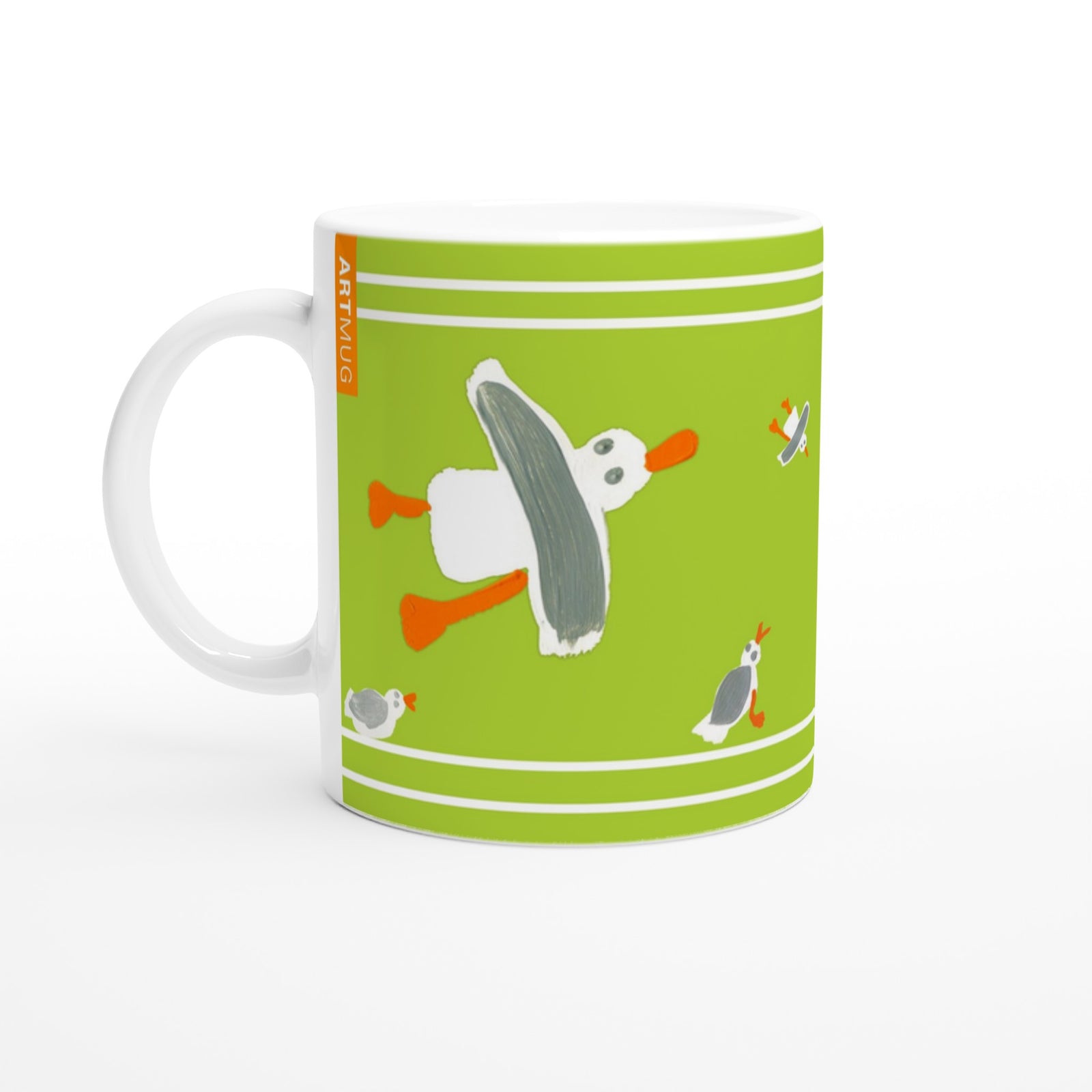 John Dyer Cornish Art Mug with Cornish Seagulls. Lime Green