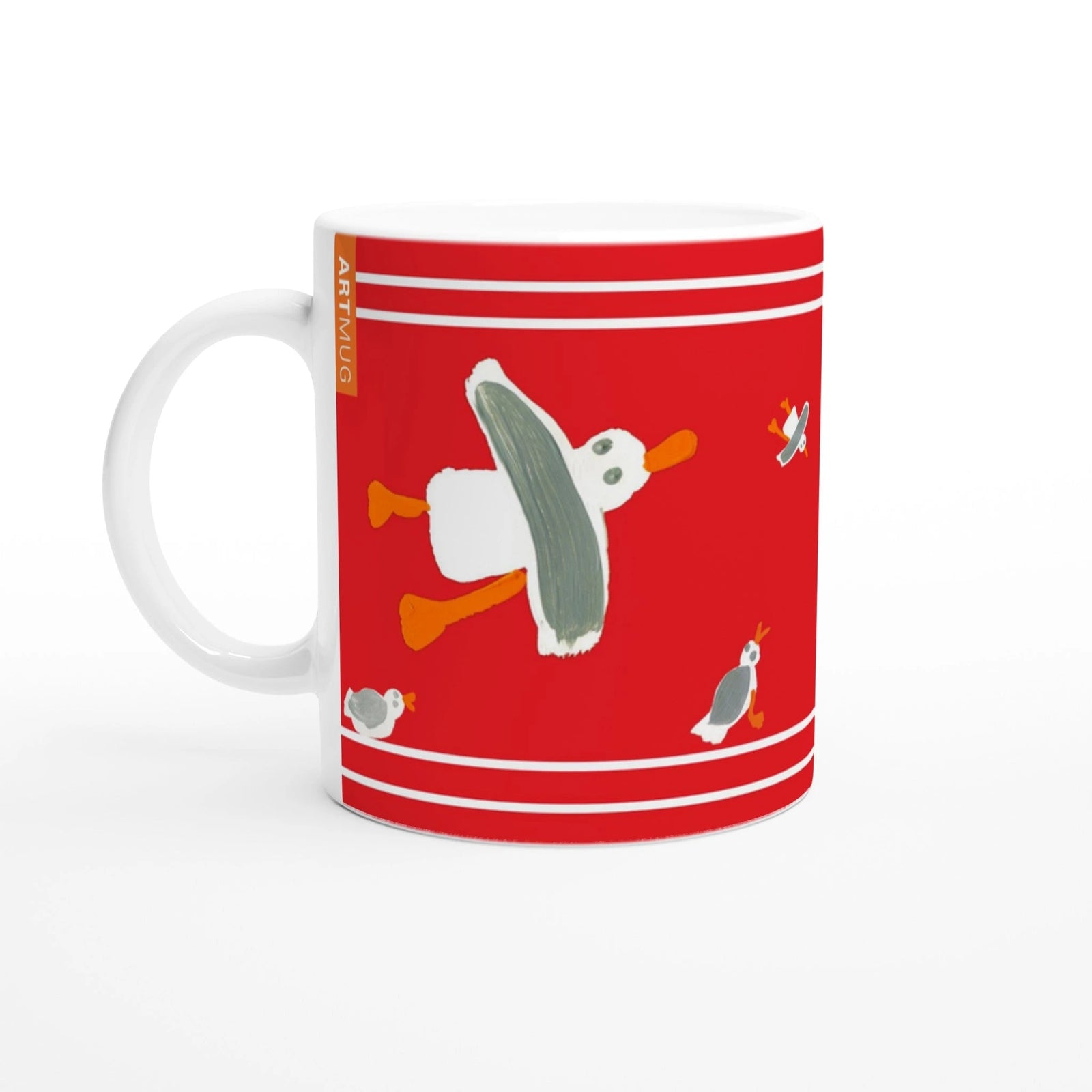 John Dyer Cornish Art Mug with Cornish Seagulls. Red John Dyer