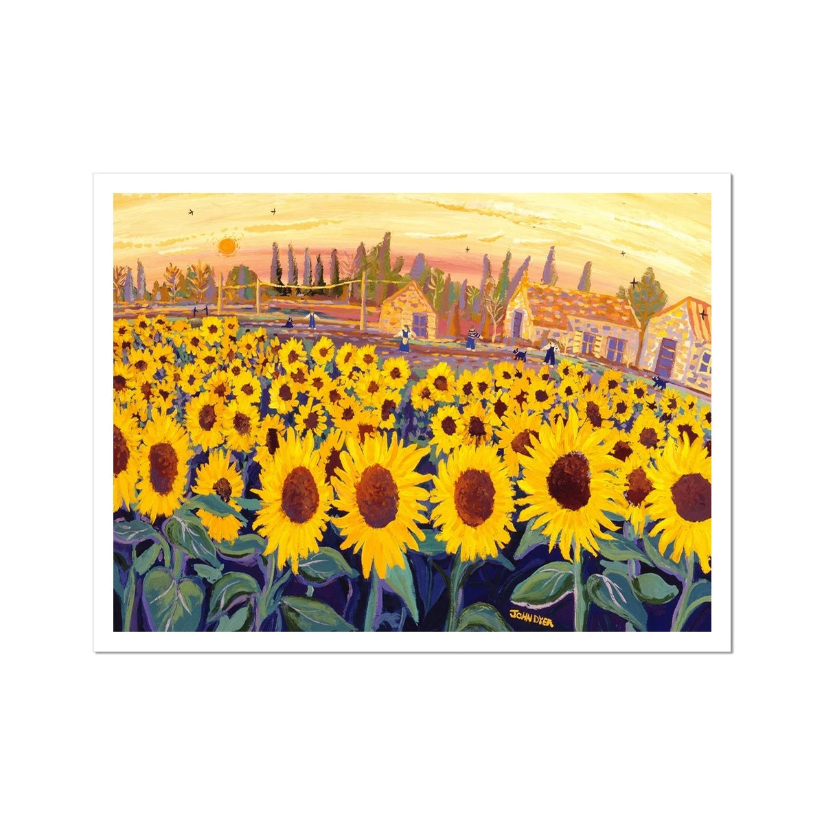 John Dyer Fine Art Print. Open Edition Italian Art Print. 'A Field of Sunny Faces'. Italian sunflower landscape. John Dyer