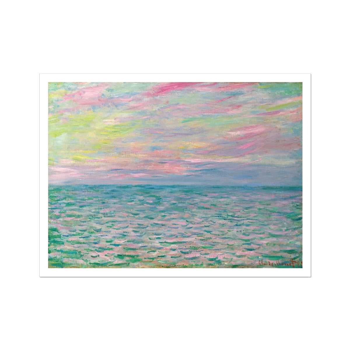 'Coucher De Soleil À Pourville, Pleine Mer' Seascape by Claude Monet. Open Edition Fine Art Print. Historic Art Claude Monet