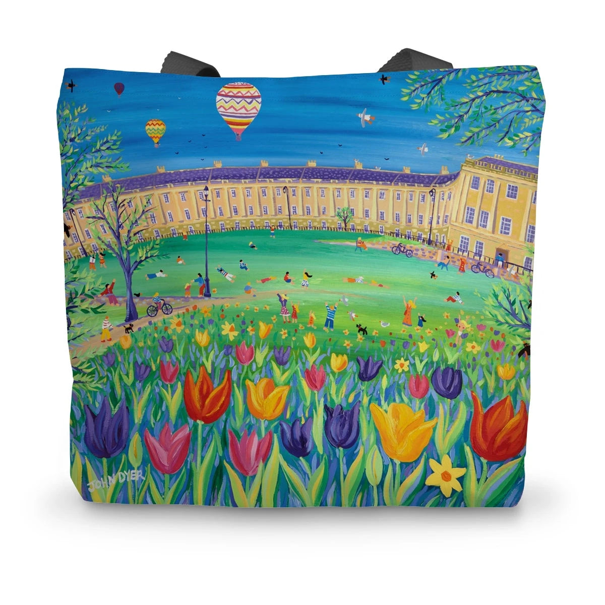 Balloons over the Royal Crescent, Bath by John Dyer Canvas Tote Bag John Dyer