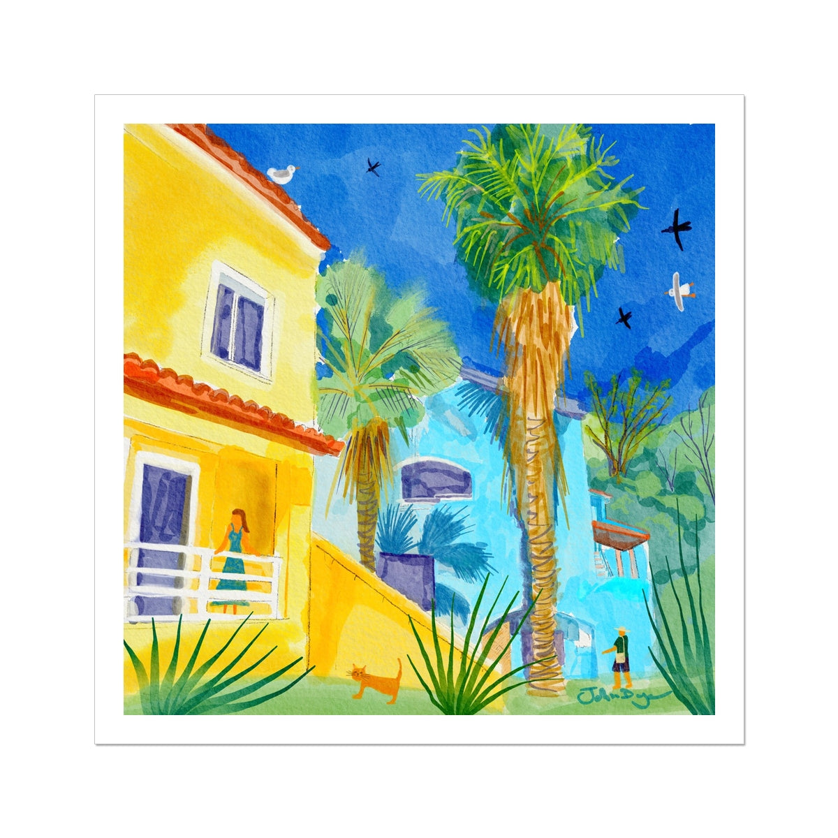 John Dyer Greece Artwork. Open Edition Greek Art Print of Corfu. 'Sunlit Villa in Govino Bay, Corfu, Greece'. Greek Art Gallery