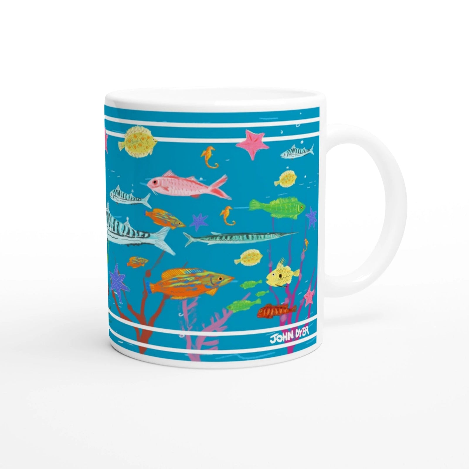 John Dyer Ceramic Cornish Art Mug with Cornish Fish John Dyer