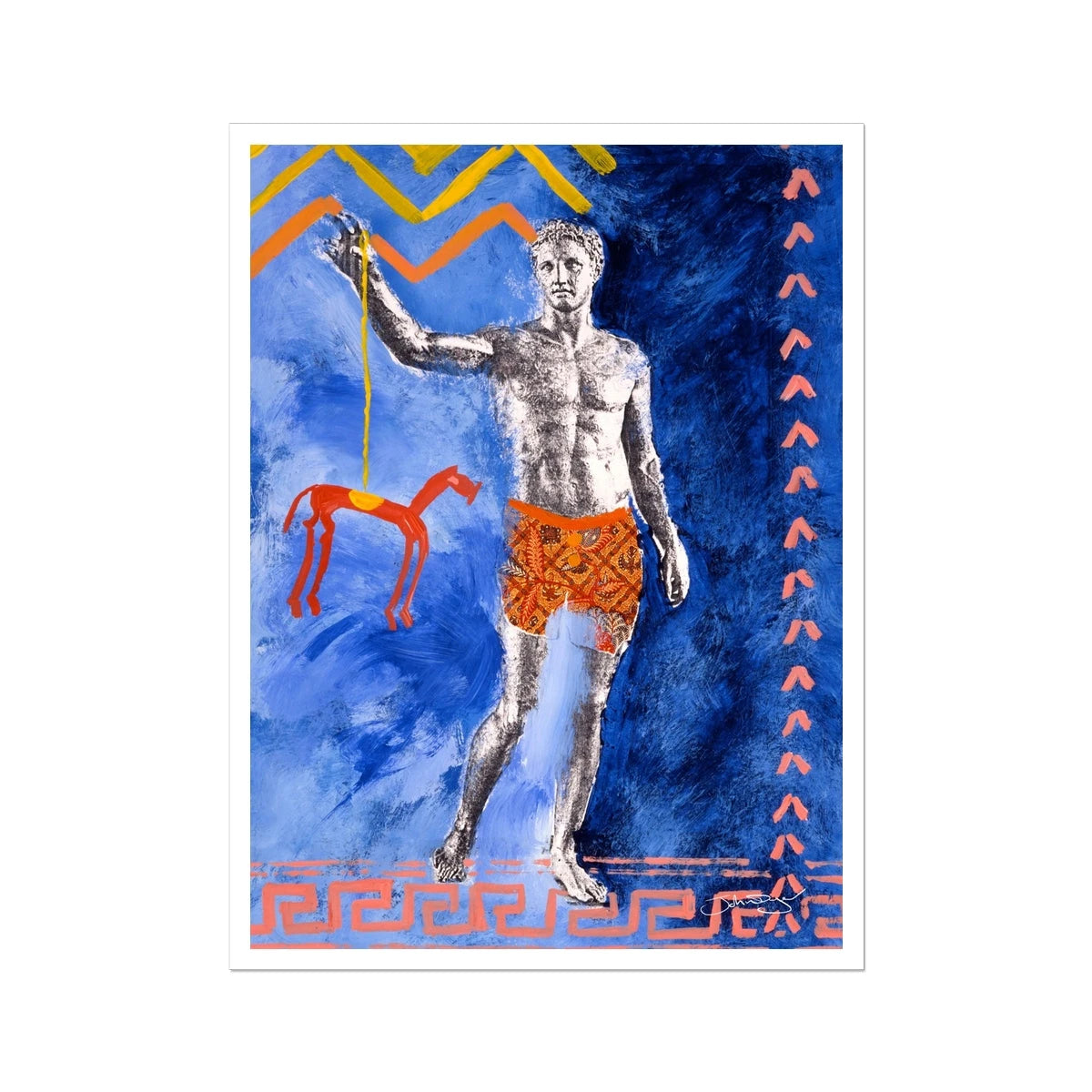 John Dyer Greece Artwork. Open Edition Greek God Art Print. 'Hector and his Amazing Trojan Horse without Wheels'. Greek Art Gallery. Gay Art Icon John Dyer