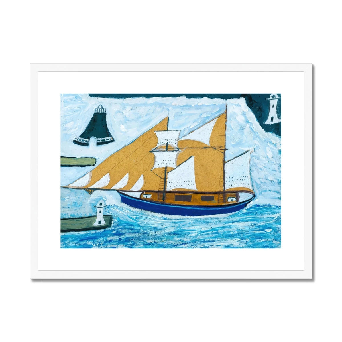 Alfred Wallis Framed Open Edition Cornish Art Print. 'The Blue Ship'. St Ives Cornwall Art Gallery Historic Art Alfred Wallis