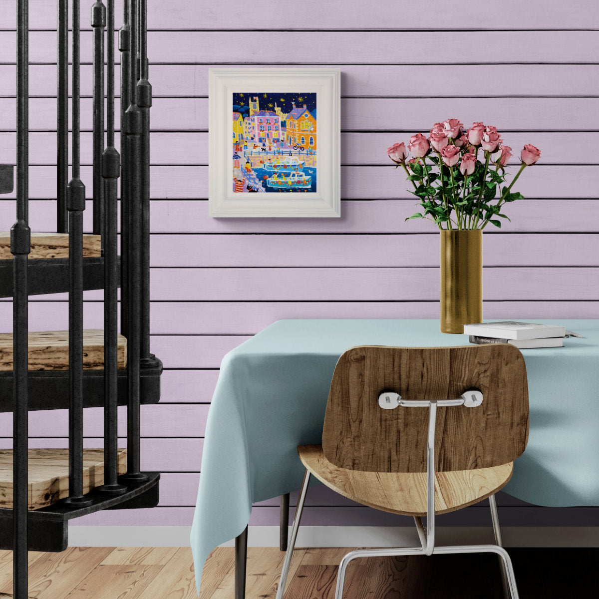 'Starry Sky above the Harbour, Fowey', 12x10 inches acrylic on canvas. Paintings of Cornwall. Cornish Artist John Dyer. Cornwall Art Gallery