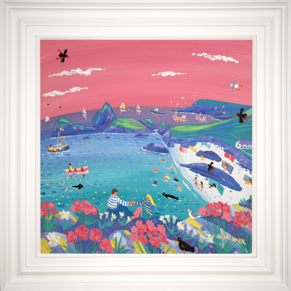 'Magical Sunset Moment, Kynance Cove', 24x24 inches acrylic on canvas. Cornwall Painting by Cornish Artist John Dyer. Cornish Art from our Cornwall Art Gallery