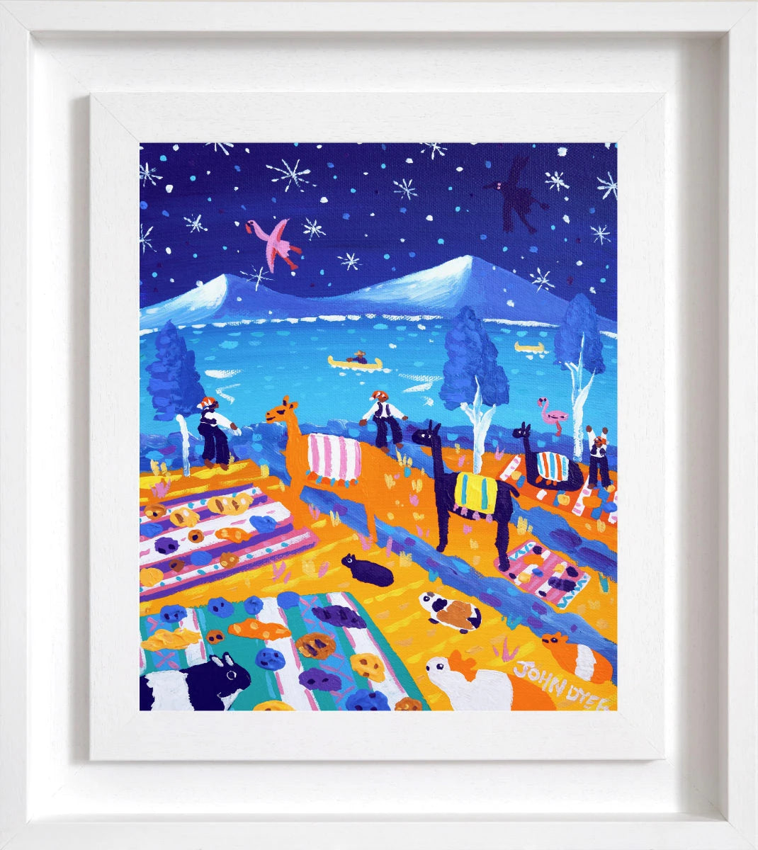 'Guinea Pigs and Snow Flurries at Lake Titicaca, Peru’, 12x10 inches acrylic on canvas. Painting of Peru by British Artist John Dyer John Dyer