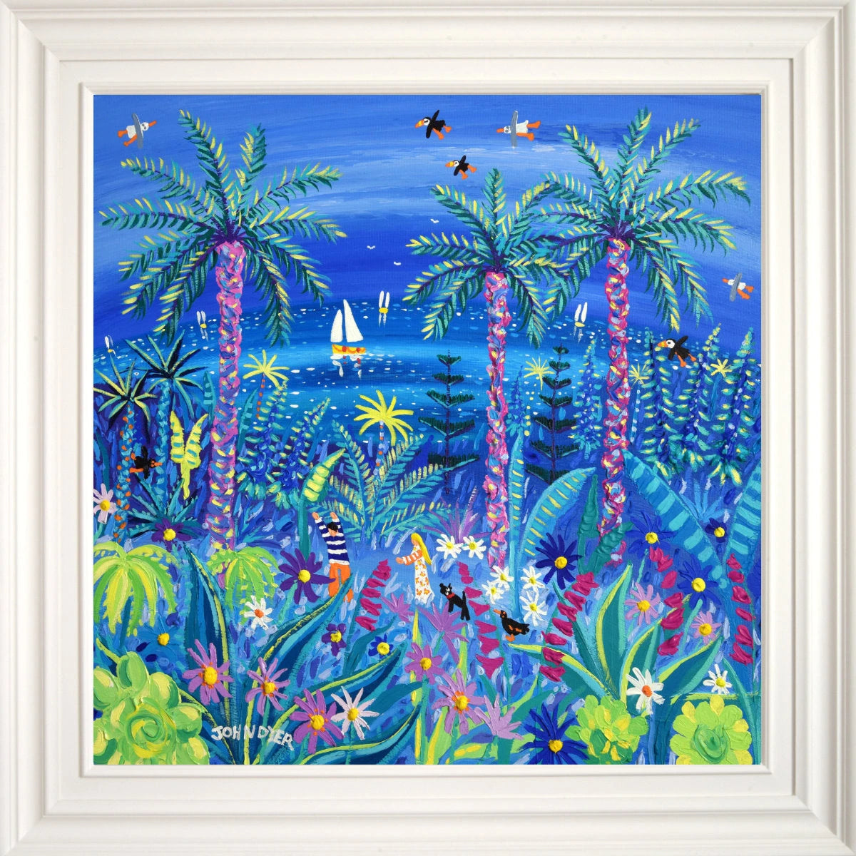 'Sumptuous Stroll through the Tresco Abbey Gardens', 30 x 30 inches acrylic on canvas. Coastal Paintings of Cornwall by Cornish Artist John Dyer