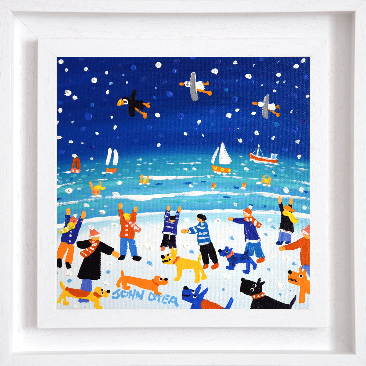 'Cornish Winter Walkies', 8x8 inches acrylic on canvas. Painting of Cornwall by Cornish Artist John Dyer