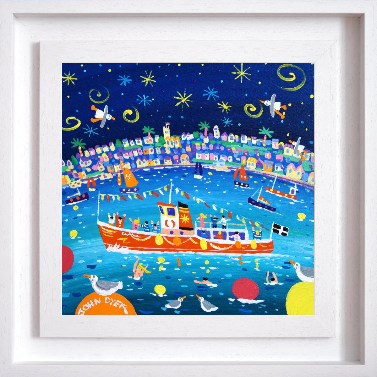 'Falmouth Harbour Fun'. 12 x 12 inches acrylic on canvas. Painting of Cornwall by John Dyer John Dyer