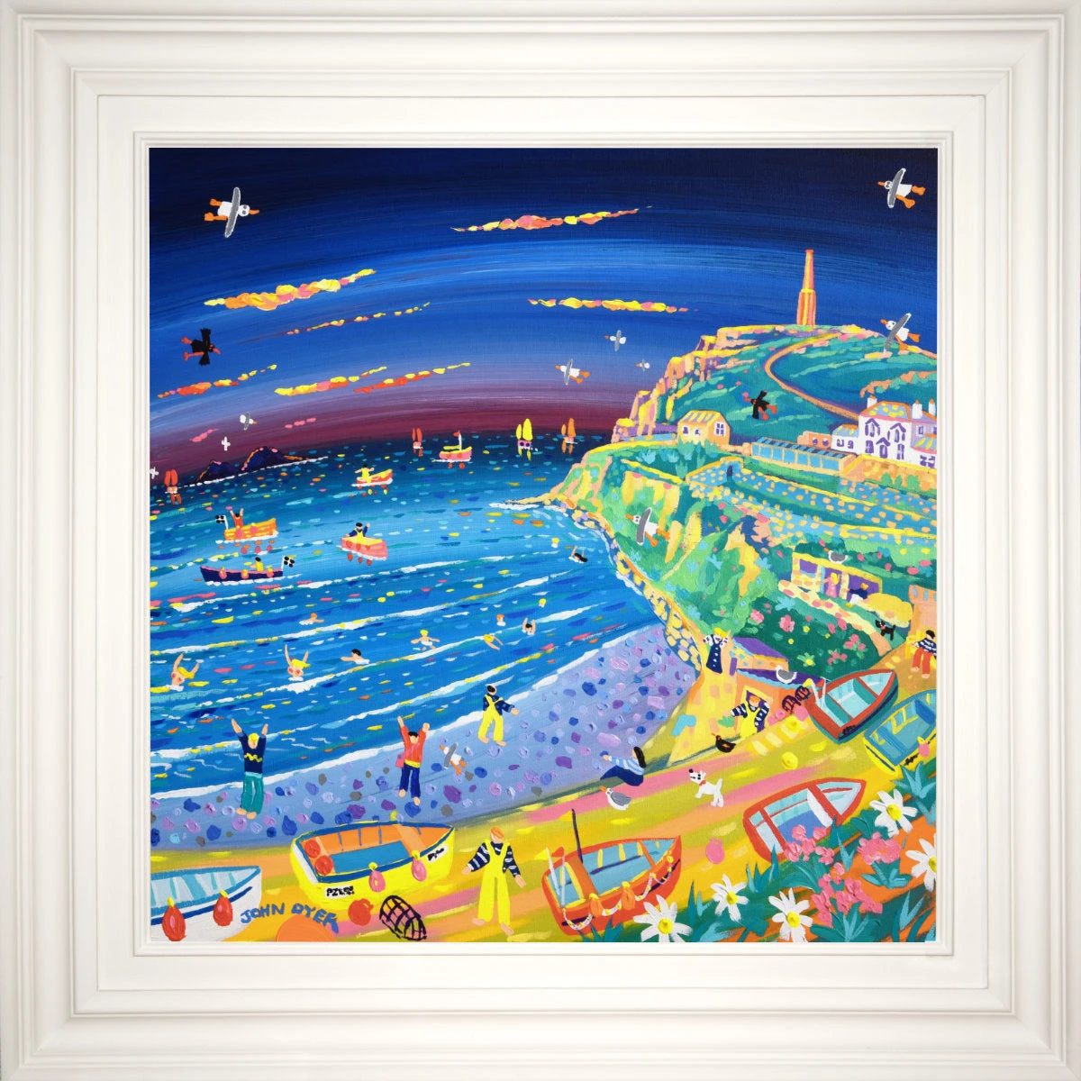 'Colourful Cape Cornwall', 24x24 inches acrylic on canvas. Cornwall Painting by Cornish Artist John Dyer. John Dyer